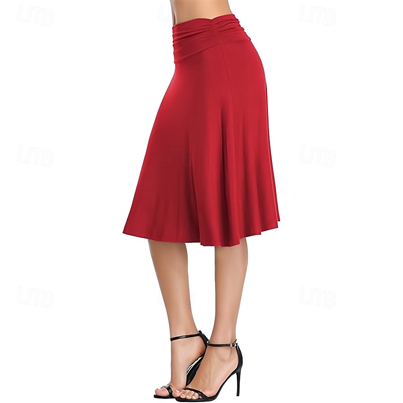 Damen Rock Lässig Knielang Mittlere Hüfthöhe Röcke Einfach Gerafft Mikroelastisch Urlaub Straße Schwarz Weiß Armeegrün Rote Herbst Polyester 2025 - $20.99 –P11