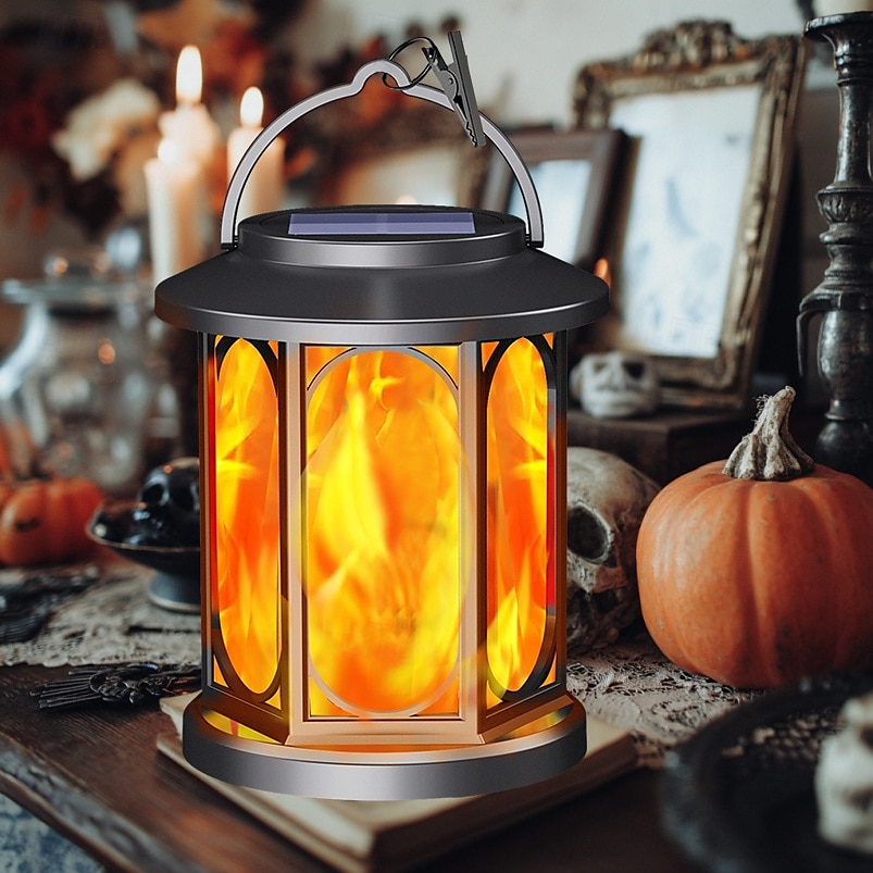 1 linterna solar impermeable de mano con forma de llama intermitente para Halloween y Navidad, ideal para exteriores, patio, jardín, césped, camino, terraza, camping, decoración, luz de paisaje, luz 2025 - $20.99 –P3