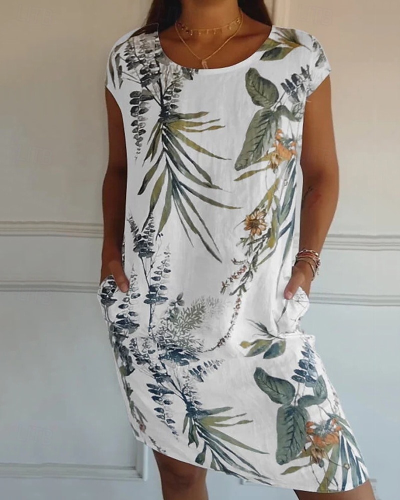 Women's Mini Dress Faux Cotton Linen Shift Dress Sundress Casual Dress Fashion Modern Daily Beach Weekend Regular Fit Flower Sleeveless Crew Neck White Yellow Red Camel Fall 2026 - $18.99 –P3