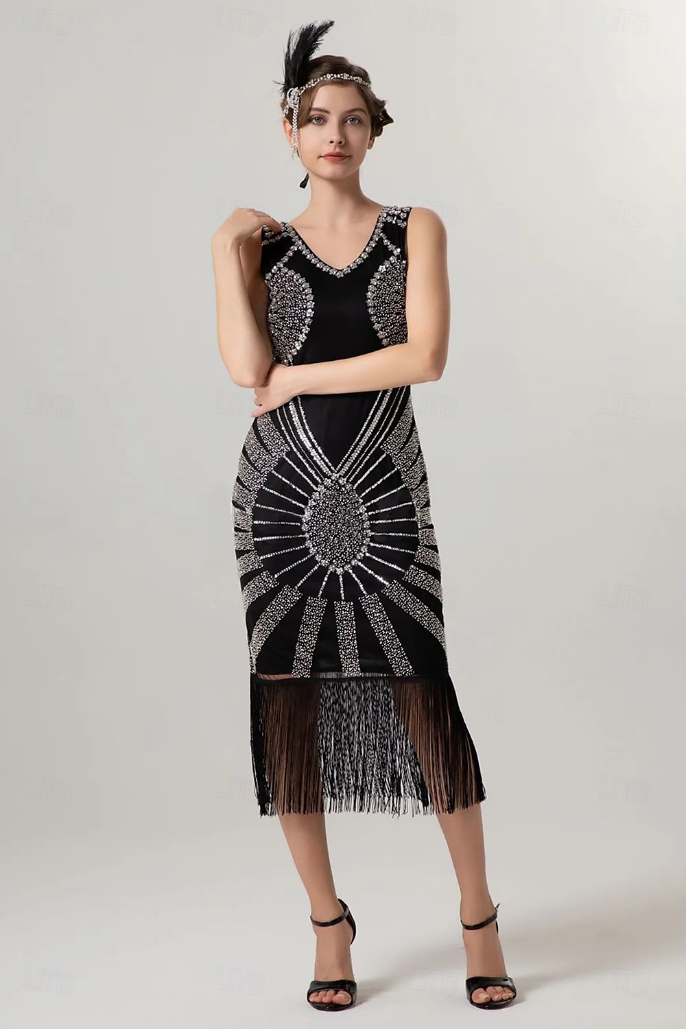 Rétro Vintage Années Folles Années 1920 Midi Robe Charleston Robe de cocktail Gatsby le Magnifique Fille Flapper Paillettes Frange Col en V Femmes Noël Halloween Carnaval Mariage Soirée Mascarade de 2025 ? $54.99 –P5