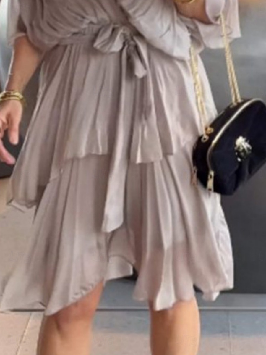 Women's Mini Dress Cocktail Dress Wedding Guest Dress Chiffon Fashion Modern Outdoor Vacation Regular Fit Plain 3/4 Length Sleeve V Neck Gray Summer Spring Fall Autumn 2025 - $28.99 –P2