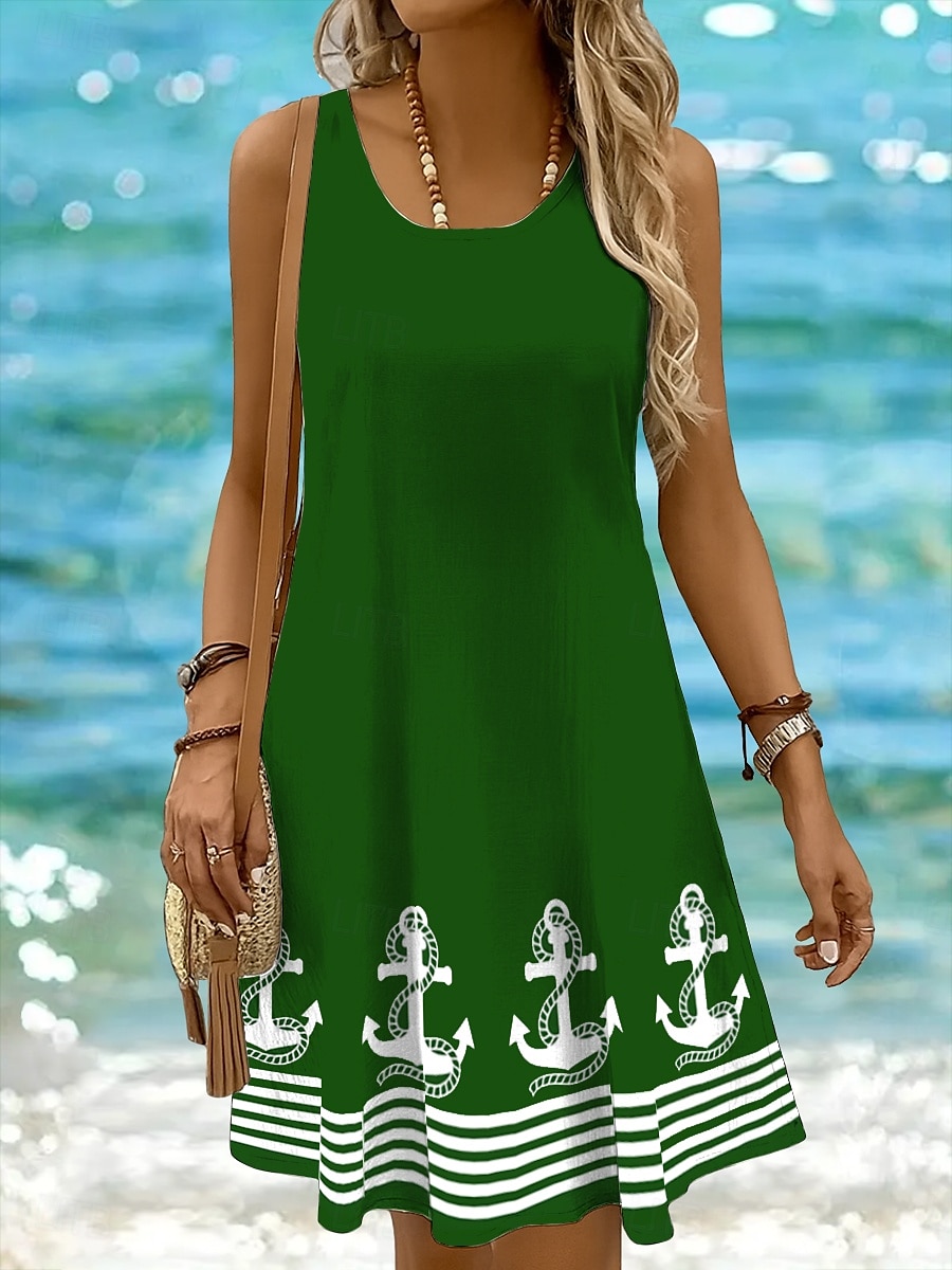 Dame Mini kjole Solkjole Kjole med A-linje Off The Shoulder-kjole Ferie Fritid Bohem Ferie Strand Normal Grafisk Geometrisk Stripe Ermeløs Crew-hals Øsehals Svart Hvit Gul Rosa Sommer Vår 2025 - $21.99 –P7