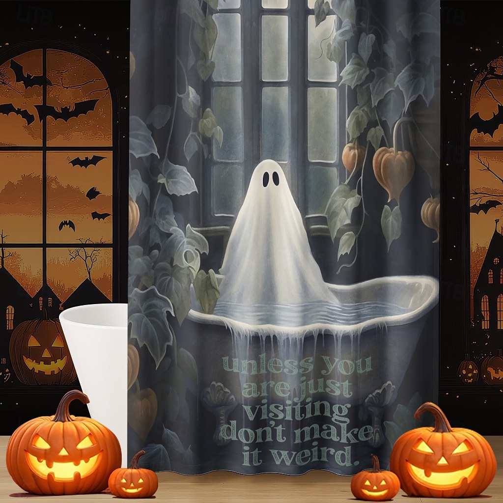 Halloweenský sprchový závěs s háčky, polyesterový, pratelný, voděodolný, vzorovaný, koupelnová vana, dekorace 2025 - $21.99 –P19