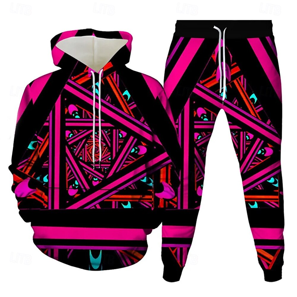 Per uomo Geometrico Blocco di colori 2 pezzi Set di felpe 3D Tuta Felpa con Cappuccio Manica Lunga Pantaloni lunghi Con Cappuccio Casual Quotidiano Athleisure Stampa 3D Con cappuccio Primavera del 2025 a $39.99 –P1