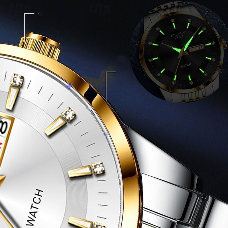 Die neue Edelstahlband große Ziffernblatt modische Herren Business Uhr mit IPX7 Wasserbeständigkeit leuchtendem Kalender und Tagesanzeige Freizeit Quarz Uhr einfache und vielseitige Herren Sport 2026 - $22.99 –P10