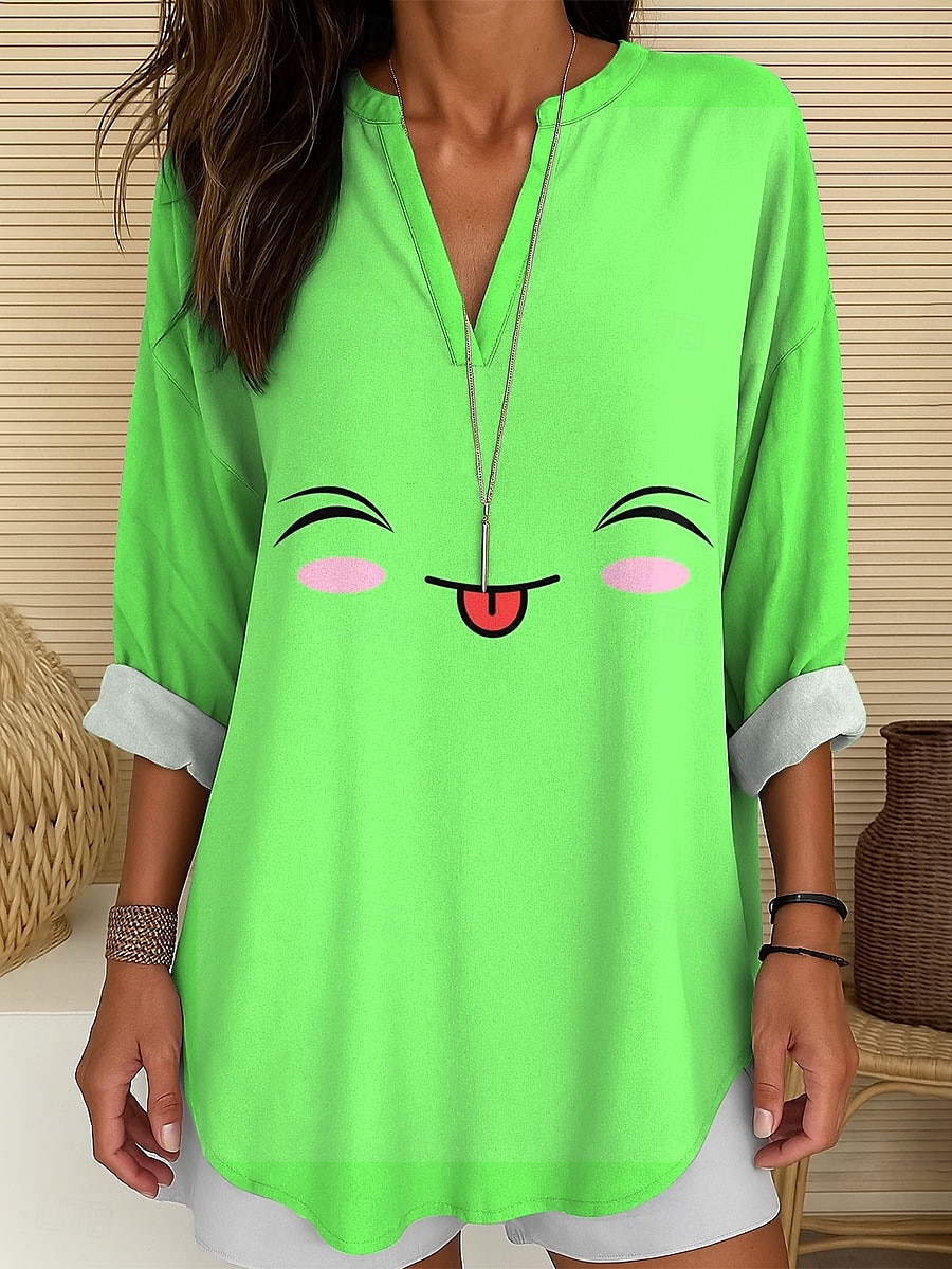 Femmes Chemisier Graphique Abstrait Graffiti ancien Tropical Hawaïen manche longue Col en V Hauts Réguliers Quotidien Fête Tenue de plage Imprimé Jaune Bleu Vert Été Printemps de 2025 ? $24.99 –P3
