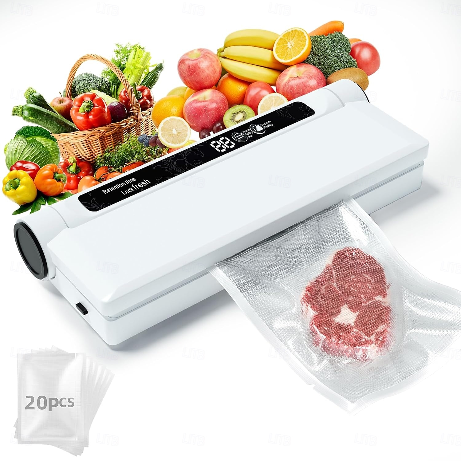 Food Storage Vacuum Sealer Machine, 75KPA Strong Suction, Dry/Wet Modes, 20 Vacuum Seal Bags for Food, Digital Countdown Timer, Compact Lightweight, Ideal for Home Kitchen Use 2025 - $27.99 –P1
