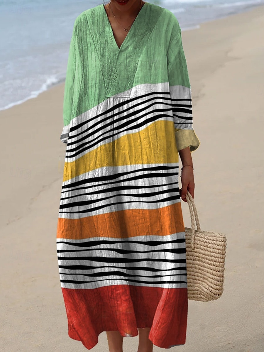Femmes Robe Midi Robe d'Été Robe fourreau Vacances Occasionnel Chaussures de plage Sortir Plage Coupe Ample Graphique Géométrique manche longue Col en V Jaune Vert Claire Rouge Vert Été Printemps de 2025 ? $35.99 –P1