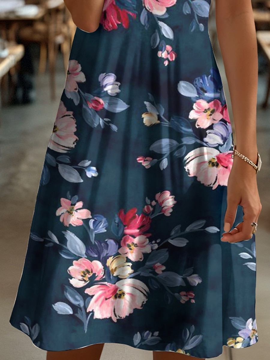Dam Mini klänning Vardagsklänning T shirtklänning Solklänning A linjeklänning Semester Ledigt Boho Strand Normal Blommig Grafisk Kortärmad V-hals Rubinrött Blå Purpur Brun Sommar Vår 2025 - $23.99 –P3