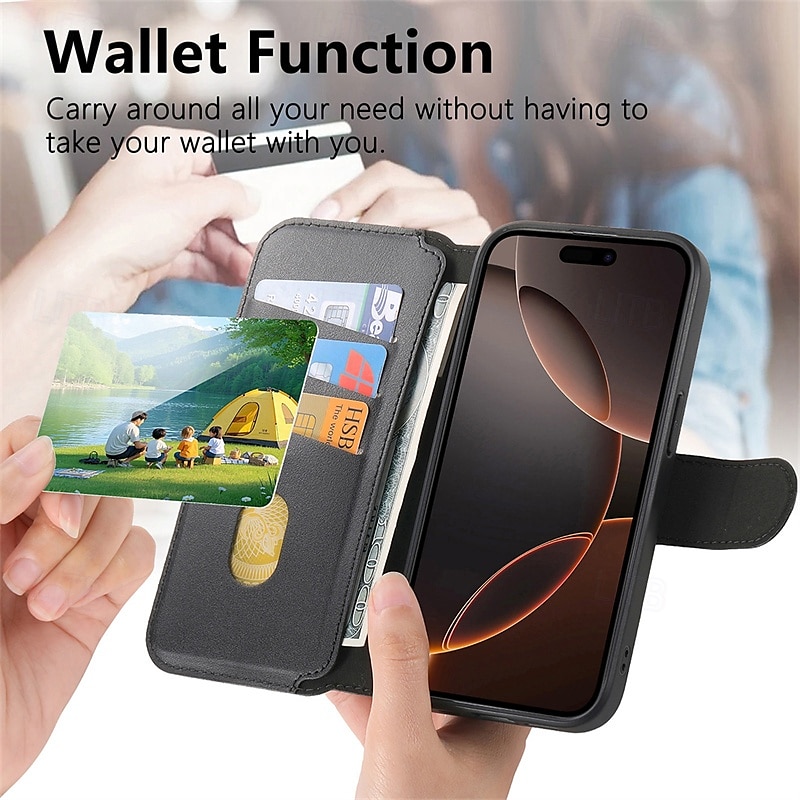 Phone Case For Apple AirTag iPhone 16 Pro Max Plus iPhone 15 14 Pro Max Plus iPhone 13 Pro Max Magnetic Adsorption Wallet Case Flip Cover with Stand Holder Detachable Support Wireless Charging Retro 2025 - $25.99 –P6