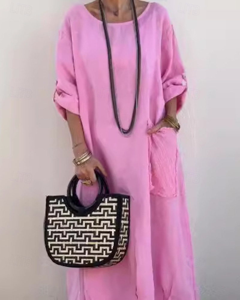 Femmes Robe Longue Maxi Robe Robe Décontractée Mode Moderne Extérieur Vacances Fête Coupe régulière Uni manche longue Col ras du cou Blanche Jaune Rose Claire bleu marine Automne de 2025 ? $32.99 –P3