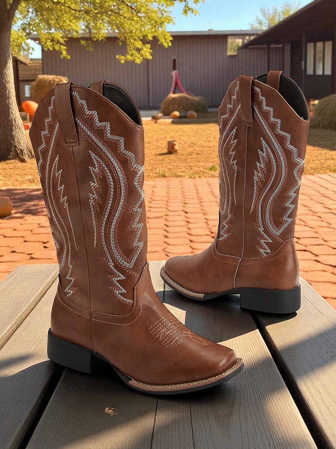 Women's Western Cowboy Boots with Embroidered Stitching – Faux Leather Mid-Calf Boots for Fall Festivals, Farm Work & Country Outfits 2026 - $64.99 –P4