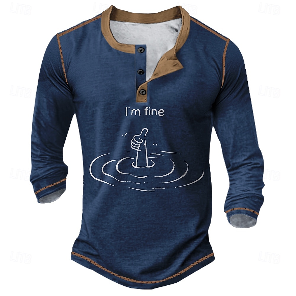 Homme Graphique Drôle Chemise Henley T-shirt manche longue ancien Mode Designer Extérieur Occasionnel Quotidien Printemps & Automne Toutes saisons Vert Armée Noir Bleu foncé Henley T-shirt Henley de 2025 ? $22.99 –P1