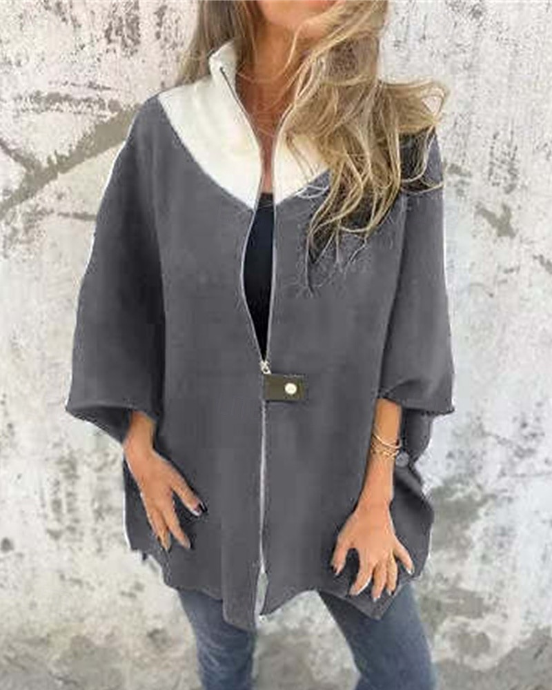 Damen Mantel Freizeitjacke Warm Bequem Patchwork Reißverschluss Mode Modern Lässig Farbblock Ausgehen Wochenende Reisverschluss Regulär Stehkragen Normale Passform Dreiviertelarm Oberbekleidung 2025 - $31.99 –P7
