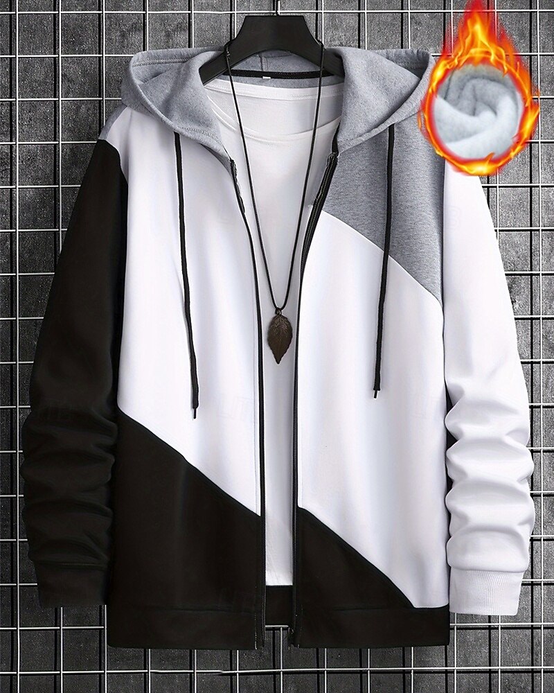 Per uomo Felpa con cappuccio Felpa con cappuccio a zip intera Felpe con cappuccio e zip Giacca in Pile Felpa con cappuccio in pile Bianco Con Cappuccio Semplice Patchwork Tasca Sport & Outdoor del 2025 a $22.99 –P1