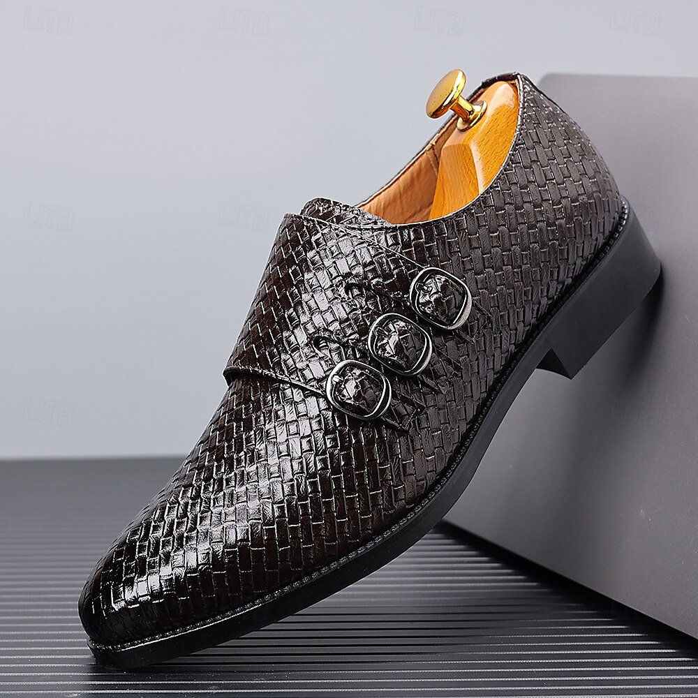 scarpe da uomo con triplo cinturino in similpelle intrecciata e testurizzata – design con fibbia unica per uomini alla moda, banchetti e ricevimenti serali del 2025 a $32.99 –P1