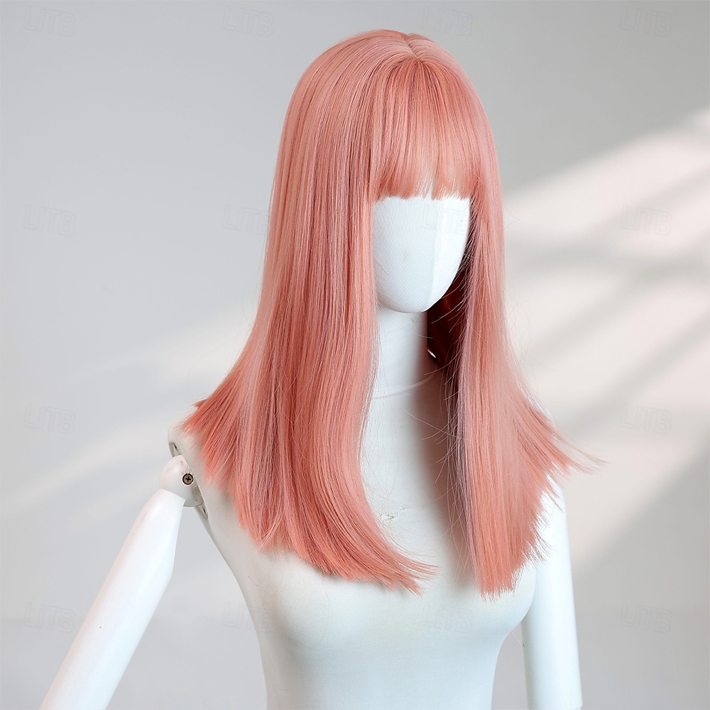parrucca rosa liscia da donna per Halloween da 16 pollici – capelli di media lunghezza con frangia, ideale per feste in maschera, cosplay &moda di tutti i giorni del 2025 a $29.99 –P5