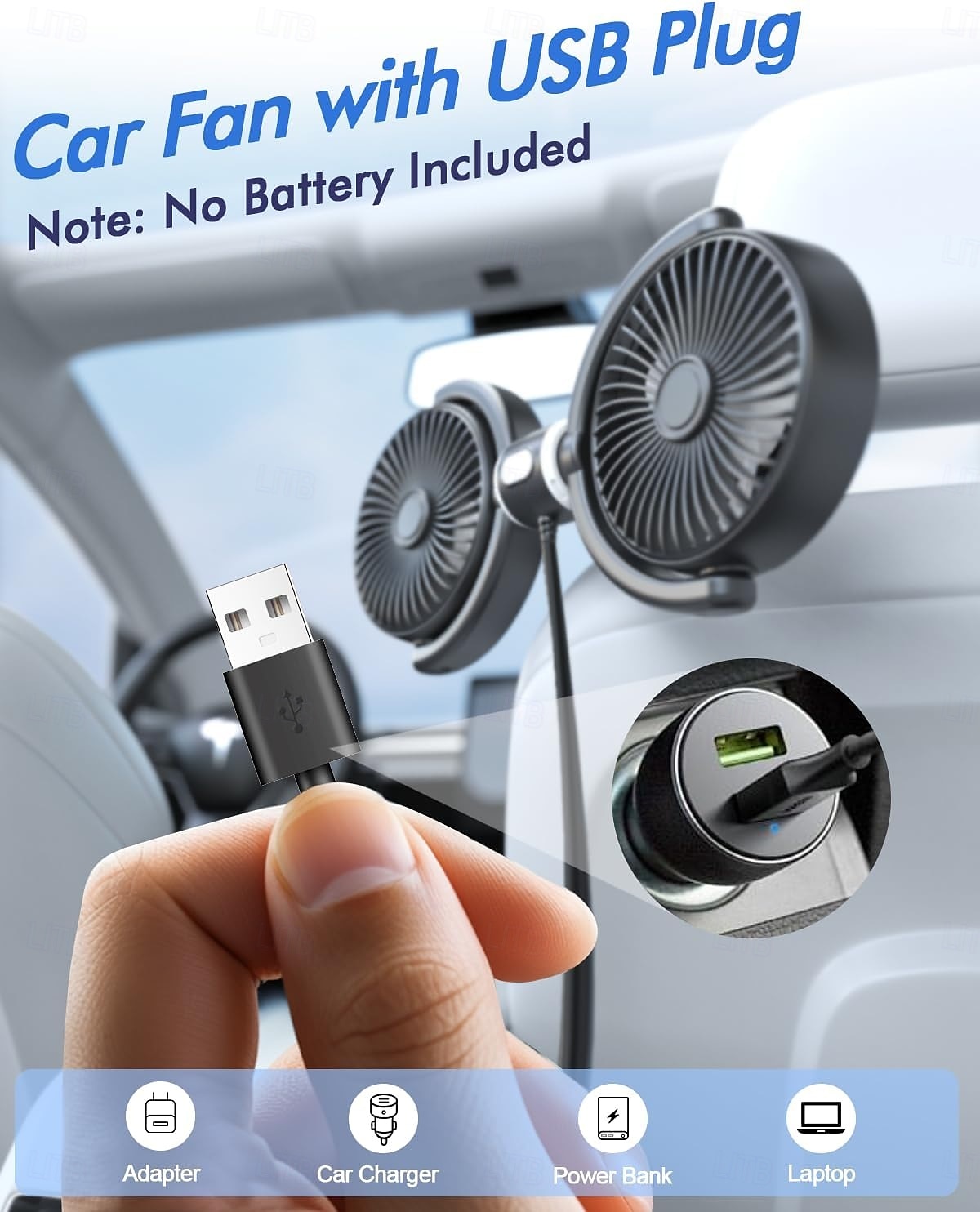 Car Fan USB Powered for Baby, Dual Car Cooling Fans for Backseat 3 Speed Separate Controlled Quiet Brushless Motor 360 Rotatable 5V Rear Seat Air Circulation for Vehicle Van Truck SUV RV(USB Plug) 2025 - $24.99 –P3