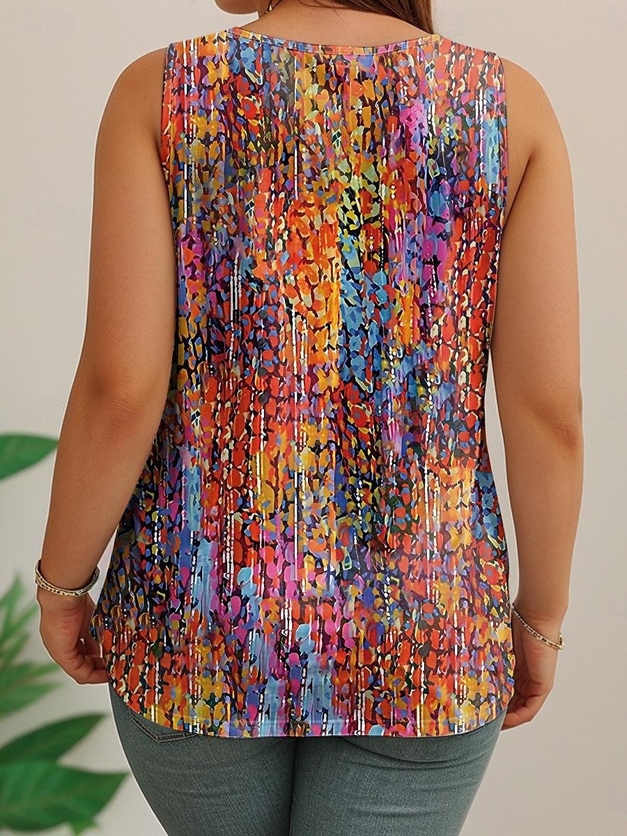 Femmes Grande taille Hauts T-shirt Graphique Abstrait Sans manches Col en V Occasionnel Quotidien Polyester Été Jaune Bleu de 2025 ? $22.99 –P2