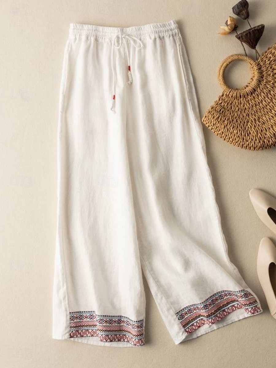 Per donna Pantaloni in cotone e lino Chinos Pantaloni Moda Stile Etnico Essenziale Lunghezza intera Vita Alta Floreale Ricamato Tasca Coulisse Comodità All'aperto Micro-elastico Vacanza Streetwear del 2025 a $23.99 –P6