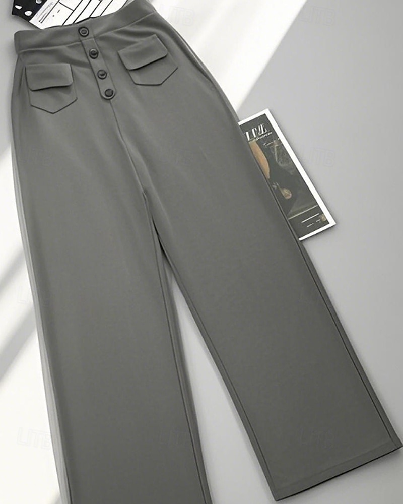 Pentru femei Picior Larg Pantaloni Drept Șic Stradă Casual Lungime totală Natural Simplu Buzunar Talie elastică Cataramă Comfortabil În aer liber Stradă Ieșire Măr Verde Gri Închis Roșu portocaliu 2025 - $19.99 –P20