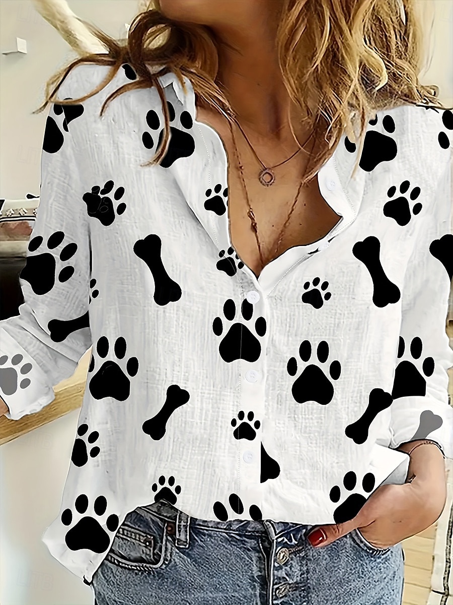 Femmes Chemise Graphique Animal ancien Élégant Occasionnel manche longue Col en V Col de chemise Hauts Réguliers Travail Quotidien Boutons Imprimé Noir et Blanc Noir Bleu Arc-en-ciel Printemps de 2025 ? $32.99 –P2