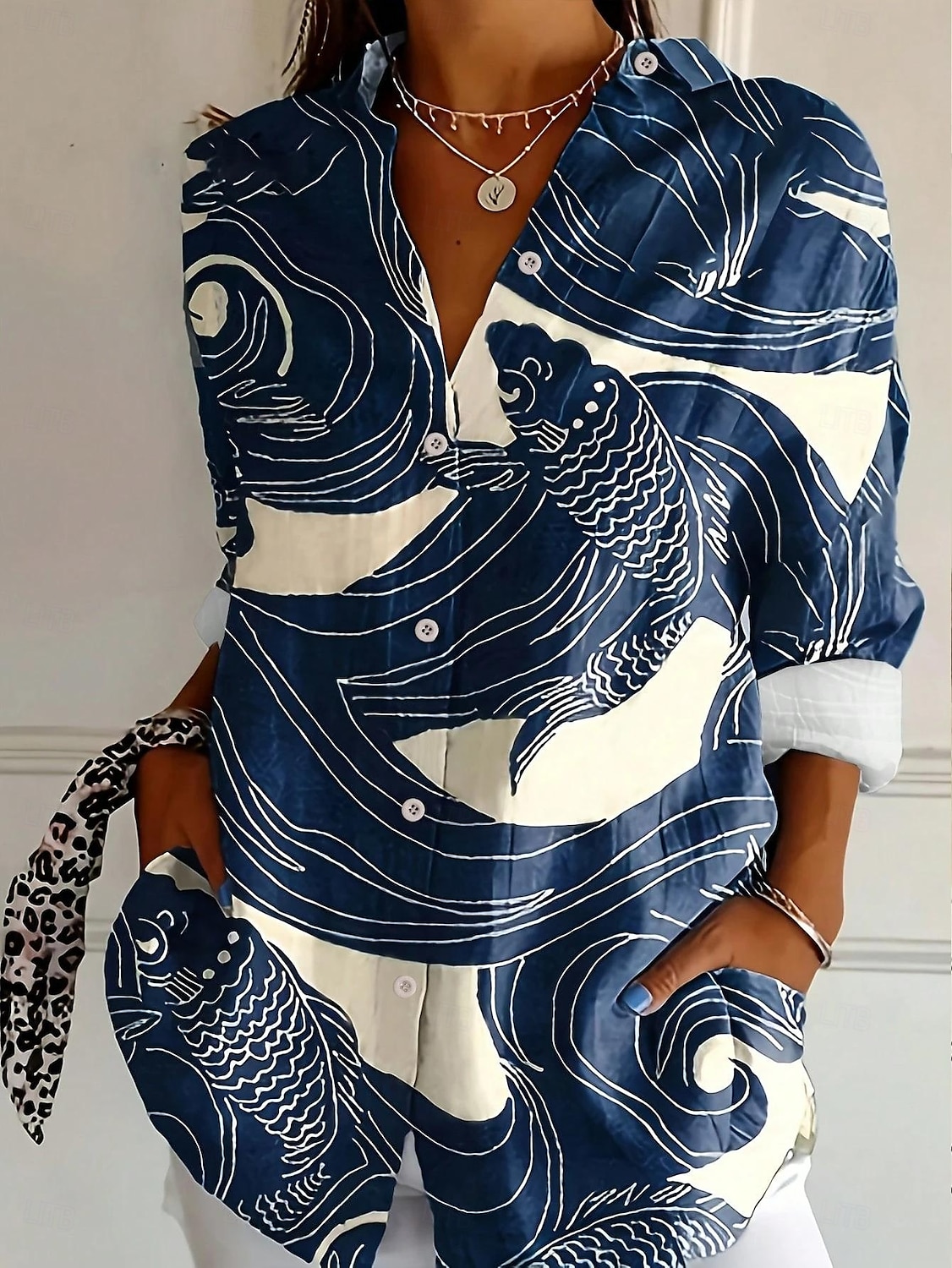 Dámská košile s knoflíky tunika límec dlouhý rukáv grafický zvířecí elegantní vintage tropická běžné topy každodenní dovolená plážové oblečení s potiskem černá růžová modrá jaro podzim 2025 - $33.99 –P1