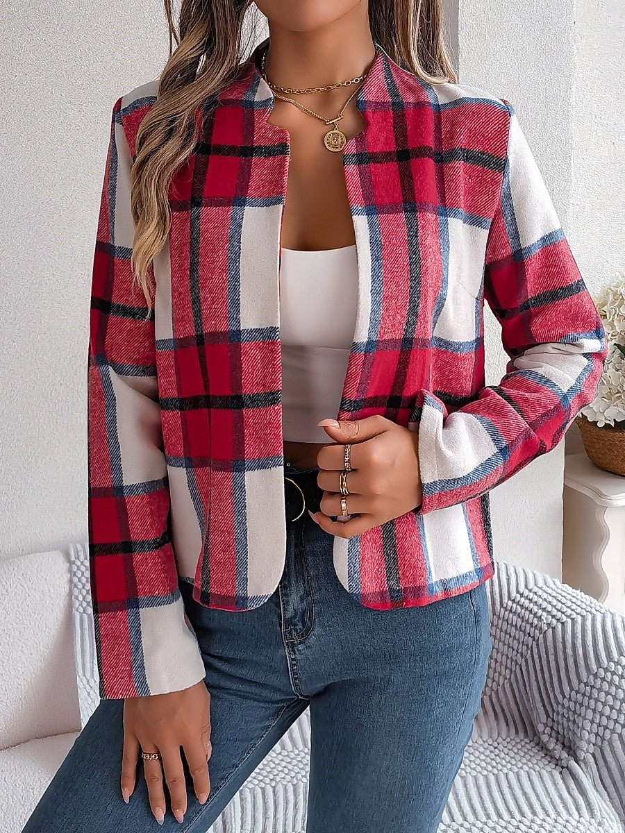 Γυναικεία Casual Jacket Άνετο Αναπνέει Στάμπα Καθημερινό Καρό Διακοπές Δρόμος Καθημερινά Ρούχα Εξόδου Ανοικτό Μπροστά Κοντό Όρθιος Γιακάς Κανονικό Μακρυμάνικο Εξωτερικά ενδύματα 2025 - $32.99 –P8