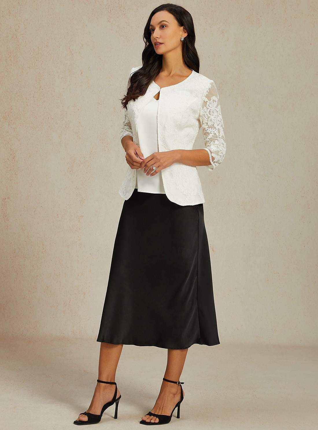 Женский кружевной жакет-блейзер из сетки, элегантный, с рукавами длиной 3/4, круглым вырезом, обычные топы для свадьбы, гостей, работы, повседневной носки, кружева белого цвета, весна-осень 2026 - €21.59 –P7