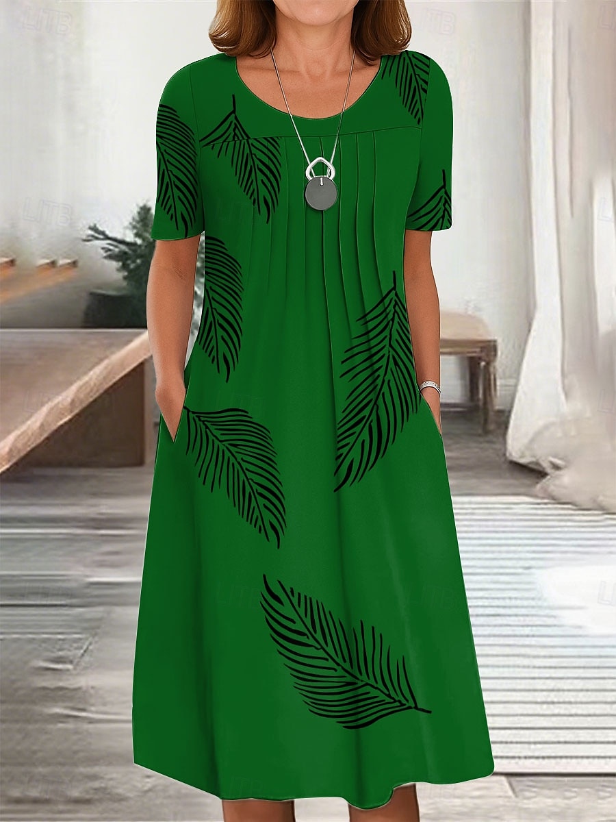 Damen Midikleid T-Shirt-Kleid A Linie Kleid Sommerkleid Urlaub Lässig Täglich Normale Passform Grafik Blatt Kurzarm Rundhalsausschnitt Weiß Rosa Blau Grün Sommer Frühling 2025 - $31.99 –P4