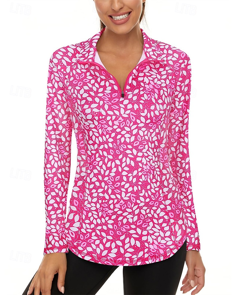 Γυναικεία Άνθινο Φανέλα POLO Πουκάμισο τένις Μακρυμάνικο Στάμπα Τρίμηνο φερμουάρ Pullover Προστασία UV Ελαστικό Αναπνέει Τέννις Γκολφ Pickleball Γιακά με φερμουάρ Πουκάμισο Polo Ροζ Μπλε Γκρίζο 2025 - $28.99 –P4