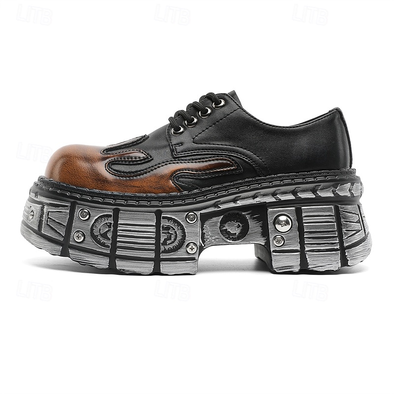 Pantofi Oxford cu platformă gotică pentru bărbați, cu flăcări – pantofi cu talpă groasă în stil punk pentru cosplay, Halloween și streetwear 2026 - $99.99 –P2