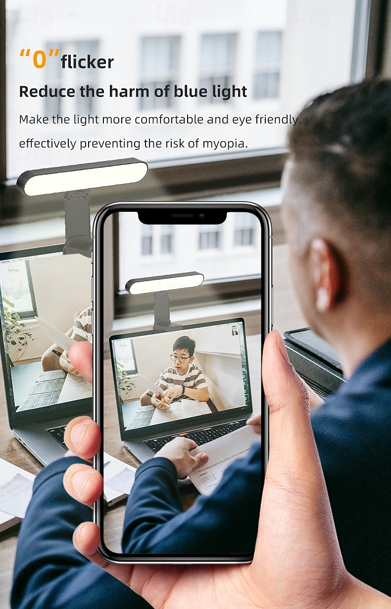 перезаряжаемый пристегивающийся светильник для видеоконференций с пультом дистанционного управления и сенсорным управлением, 3 регулируемых режима освещения для звонков с увеличением и видеозаписи 2026 - $29.99 –P7