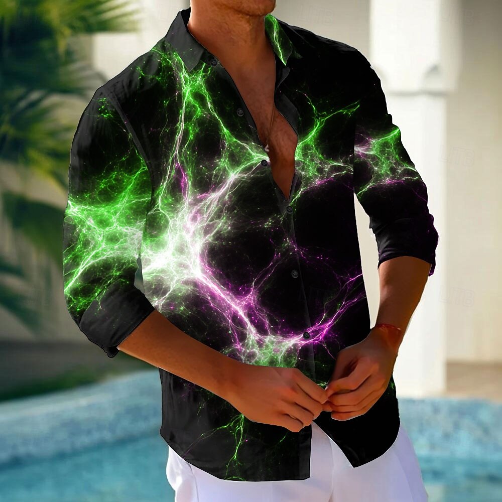 Homens Relâmpago Cor gradiente Camisa Social camisa de botão Camisa social casual Manga Longa Moda Casual Férias Diário Streetwear Verão Primavera Aberto para a Lateral Impressão 3D camisas de de 2026 por $25.99 –P6