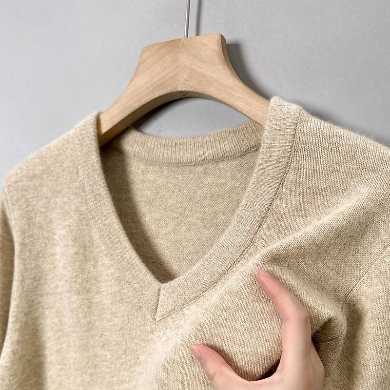 Herr Pullover tröja Stickad tröja Ribbad Sticka Vanliga toppar Stickat Slät V-hals Mode Grundläggande Semester Dagliga kläder Kläder Vinter Höst Kamel Svart M L XL 2025 - $24.99 –P2
