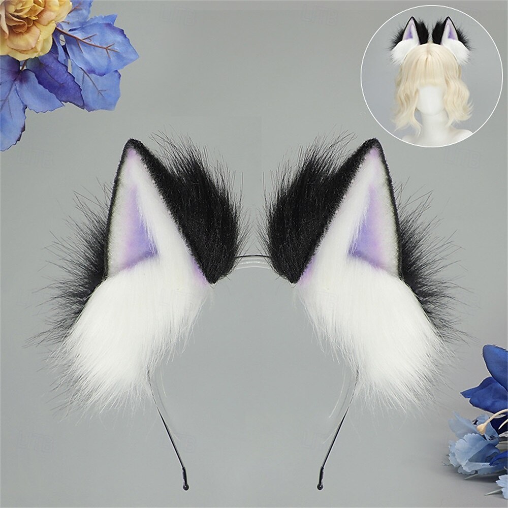 Bandă de păr cu urechi de pisică cu gradient de dopamină, cu urechi de vulpe și lup întunecate – urechi de animale lucrate manual pentru Halloween, cosplay, petrecere și jocuri de rol 2025 - $33.99 –P7
