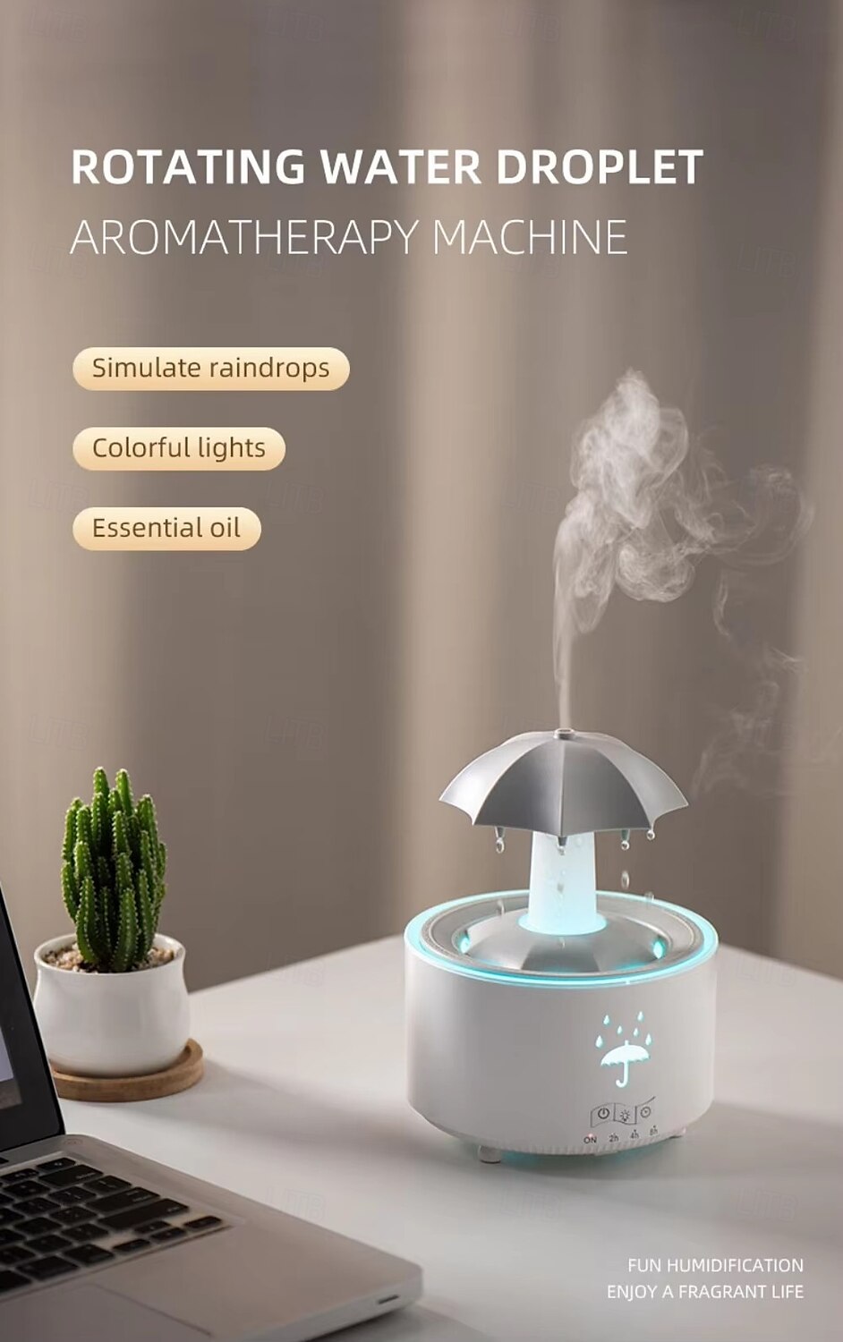 Kleurrijke regendruppel aromatherapie machine roterende waterdruppel luchtbevochtiger afstandsbediening thuiskantoor waterzuiveraar 2025 - $35.99 –P2
