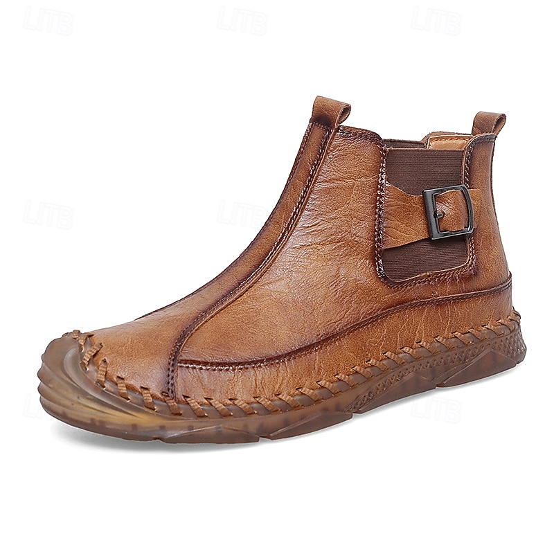 męskie ręcznie robione botki w stylu retro z ozdobnymi klamrami – stylowe, codzienne buty inspirowane mokasynami, idealne na jesienne spacery, weekendowe wyjścia i codzienną modę 2025 - $46.99 –P1