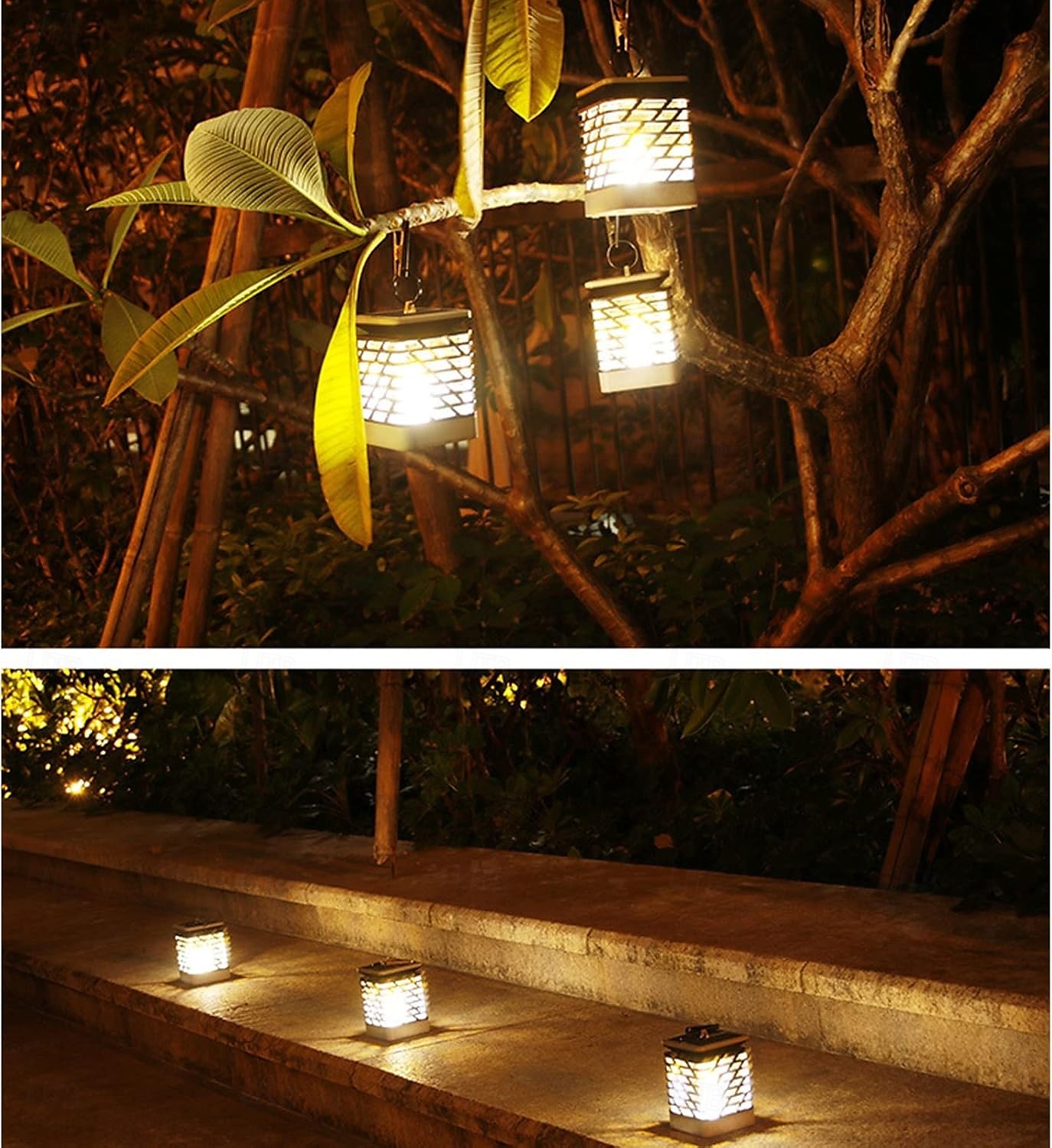 Solarlaterne zum Aufhängen, Solar-Wegeleuchten für den Außenbereich, wasserdicht, flackernde, flammenlose LED-Kerzenbeleuchtung, solarbetriebene Laternen, Dekorationen für Baum, Veranda, Hof, Garten, 2025 - $21.99 –P4