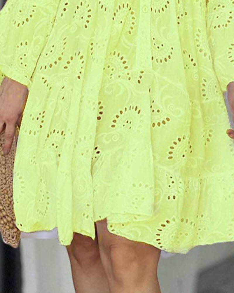 Per donna Mini Abito Abito in Pizzo Vestito Casual Moda Moderno Quotidiano Spiaggia Weekend Vestibilità regolare Semplice Manica Lunga Scollo a V Giallo Arancione Primavera Autunno del 2025 a $27.99 –P4