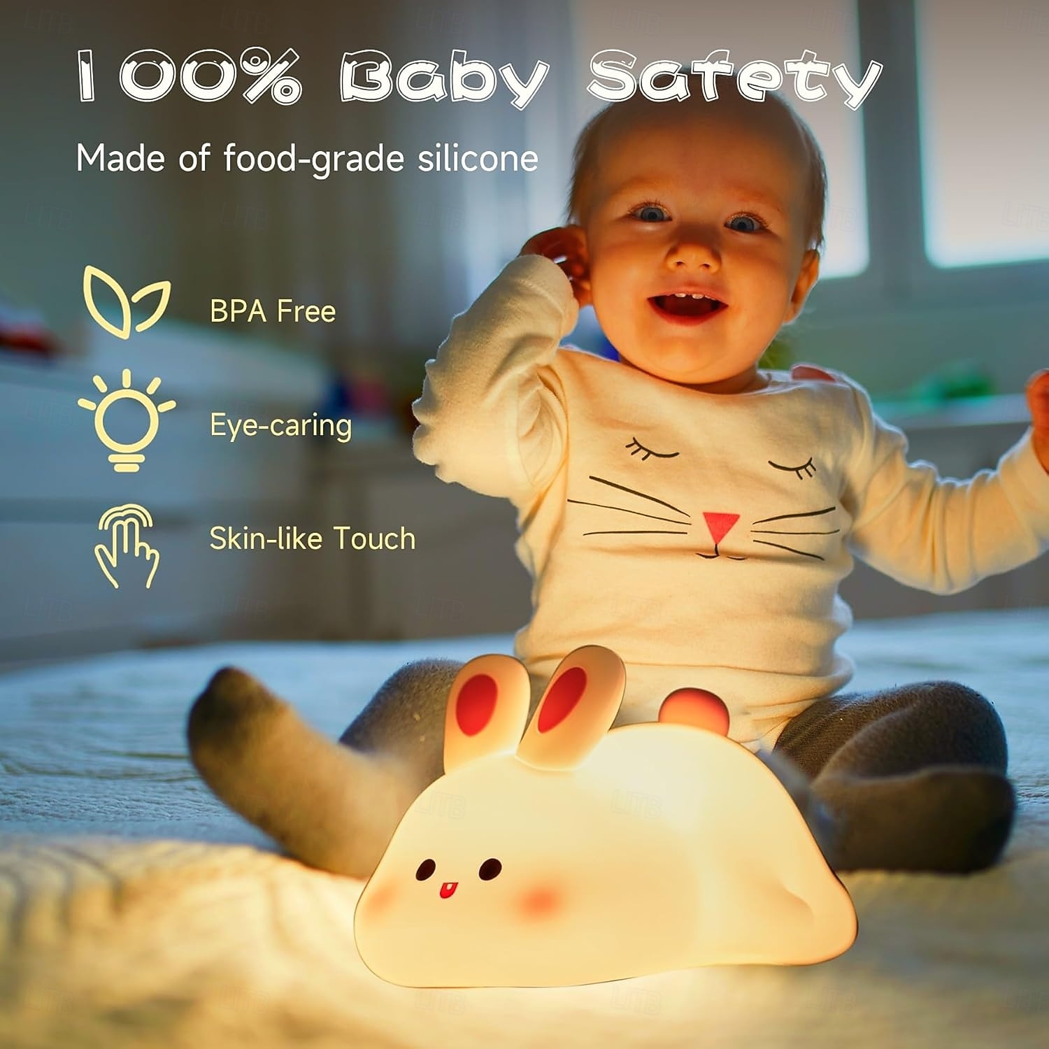 duża królicza lampka nocna, urocza lampka nocna z diodami LED w kształcie króliczka, silikonowa ściemnialna lampka nocna do pokoju dziecięcego dla dziewczynek, silikonowe ładowalne lampki nocne 2026 - $28.99 –P6