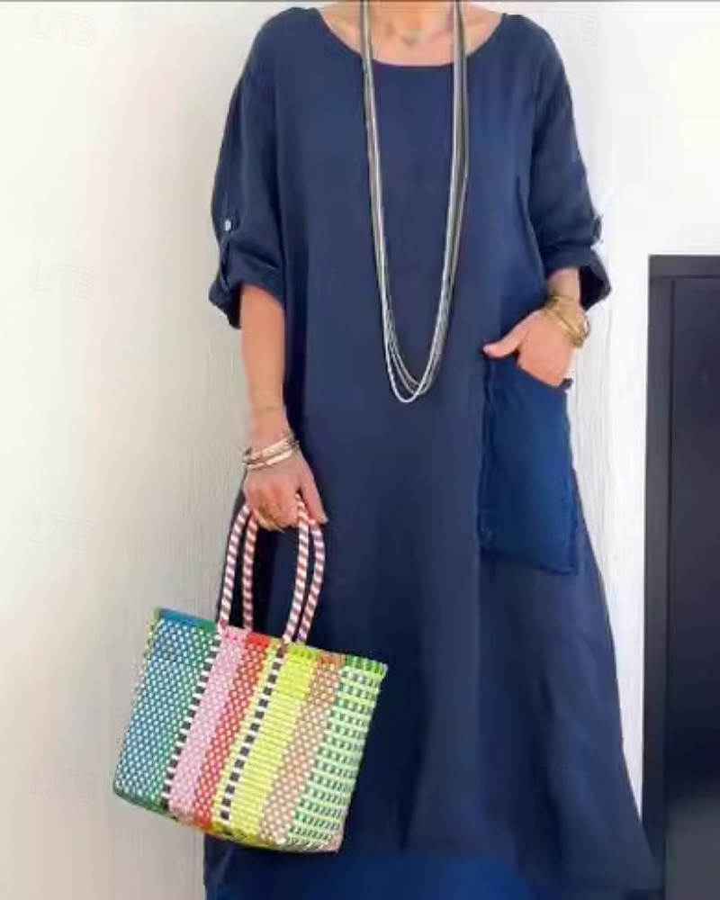 Femmes Robe Longue Maxi Robe Robe Décontractée Mode Moderne Extérieur Vacances Fête Coupe régulière Uni manche longue Col ras du cou Blanche Jaune Rose Claire bleu marine Automne de 2025 ? $32.99 –P1
