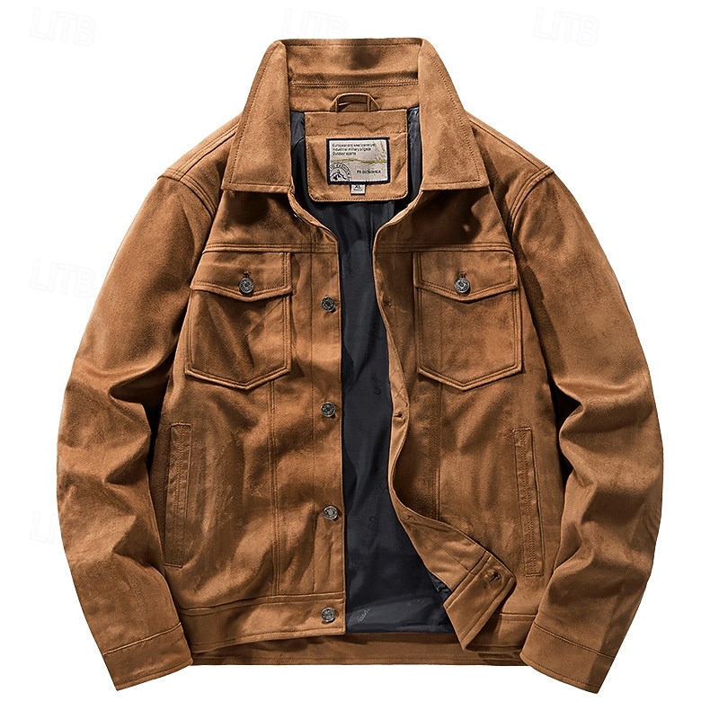 Homme Veste Légère Veste en faux suède Vacances Quotidien Avec Poches Printemps Automne Uni Mode Classique Revers Régulier Noir Kaki Café Gris Veste de 2026 ? $57.99 –P1