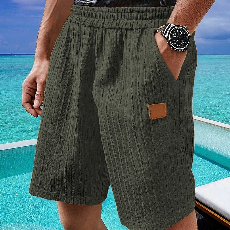 2025年 男性用 ショーツ サマーショーツ カジュアルショーツ ポケット 弾性ウエスト ジャカード 平織り 履き心地よい 高通気性 ショート アウトドア バケーション スポーツ カジュアル ブラック ホワイト  コレクション – $16.49 –P5