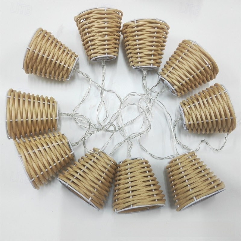 Lanterna decorativa in rattan con luci a stringa - 10 LED in rattan con sfere in stile batteria/energia solare, per interni ed esterni, impermeabile, per patio, casa, pergola, veranda, festa, cortile, del 2025 a $68.99 –P13