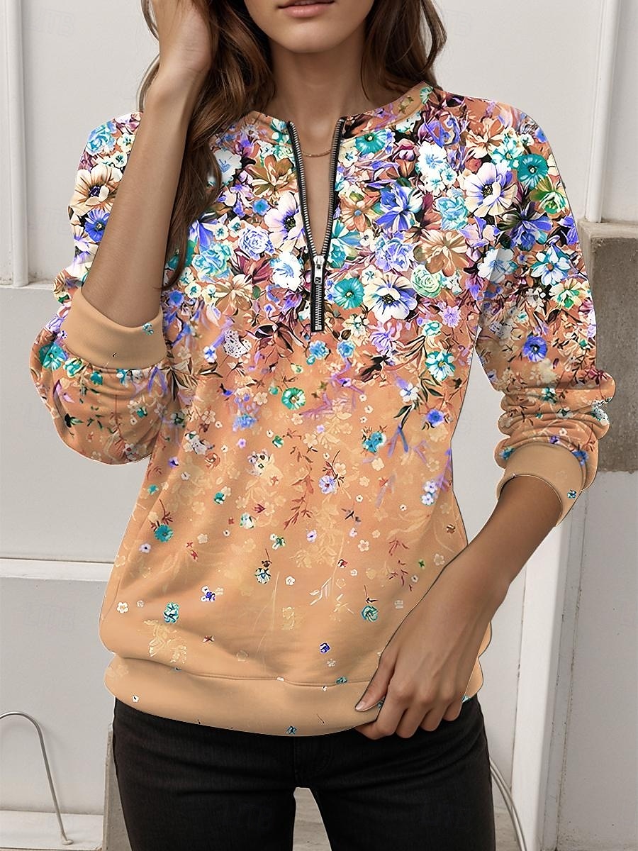 Pentru femei Hanorac pulover Hanorace cu fermoar Floral Grafic Modă Casual Manșon Lung Stil Nautic Topuri obișnuite Stradă Zilnice Fermoar Imprimeu Galben Roz Îmbujorat Albastru piscină Portocaliu 2025 - $27.99 –P5