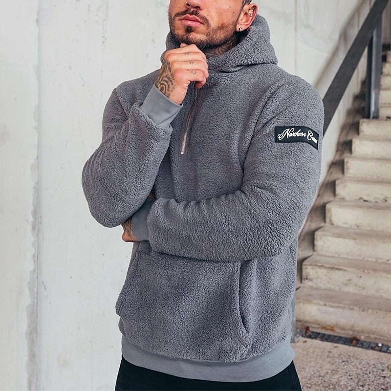 Homens Moletom Quarter Zipper Hoodie Moletom de lã Preto Branco Azul Cinzento Com Capuz Tecido Bolso frontal Quarter Zip Desportos e Ar livre Casual Diário Roupa de rua Legal Roupa de Esporte Outono de 2025 por $31.99 –P4