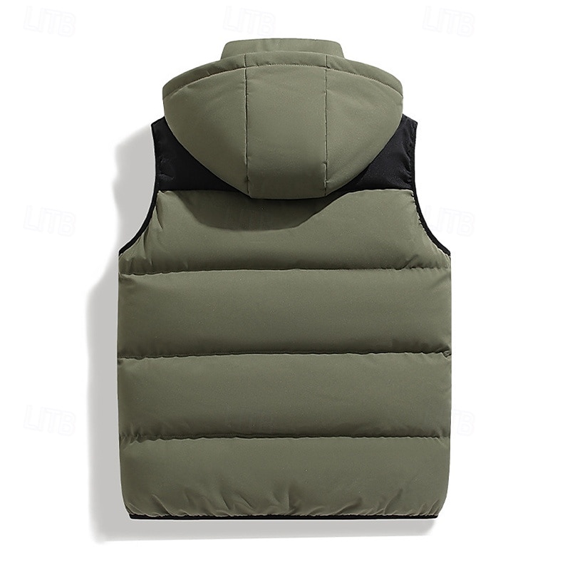 Herren Wanderweste Pufferweste Ärmellos Weste Außen Thermowarm Winter Reißverschluss Tasche Polyester Schwarz Grün Khaki Jagd Angeln Klettern 2025 - $44.99 –P2