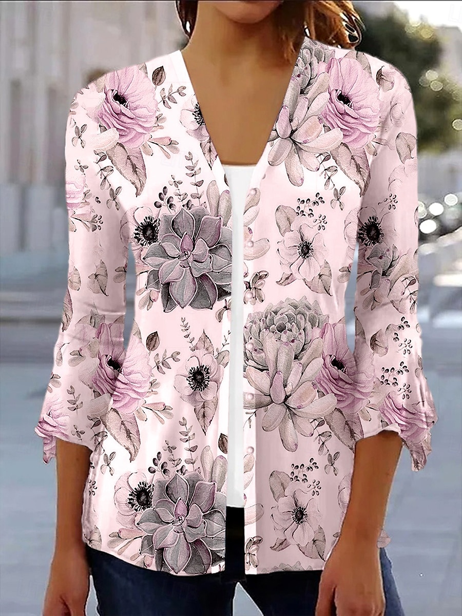 Dame Skjorte Blomstret Grafisk Elegant Årgang Daglig 3/4 ermer V-hals Vanlige topper Daglig Ut på byen Drapering Knapper Hvit Rosa Blå Sommer Vår Høst 2025 - $29.99 –P4