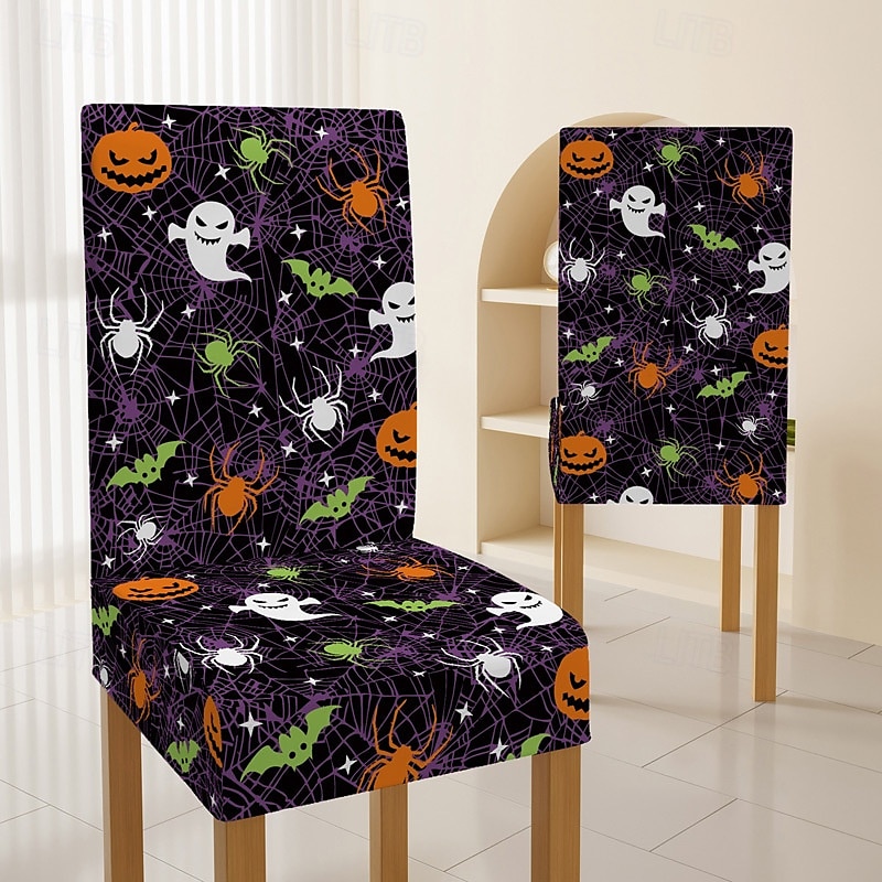 Halloween-Esszimmerstuhlbezug mit Totenkopfmuster, Festival-Tischdekor, Verkleidungsrequisiten zur Dekoration 2025 - $7.49 –P3